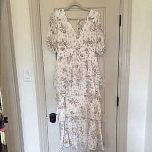 Pink and Brown Ruffled Wrap Maxi Dress